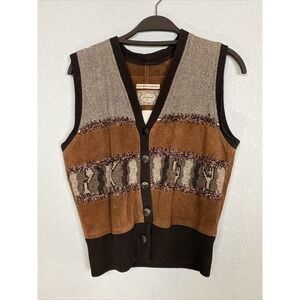 JouJou‎ Vest Womens Medium M Vintage Suede Knit Button Leather Cowgirl Western